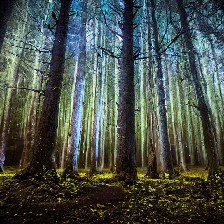 Stable Diffusion: magical forest clearing at night