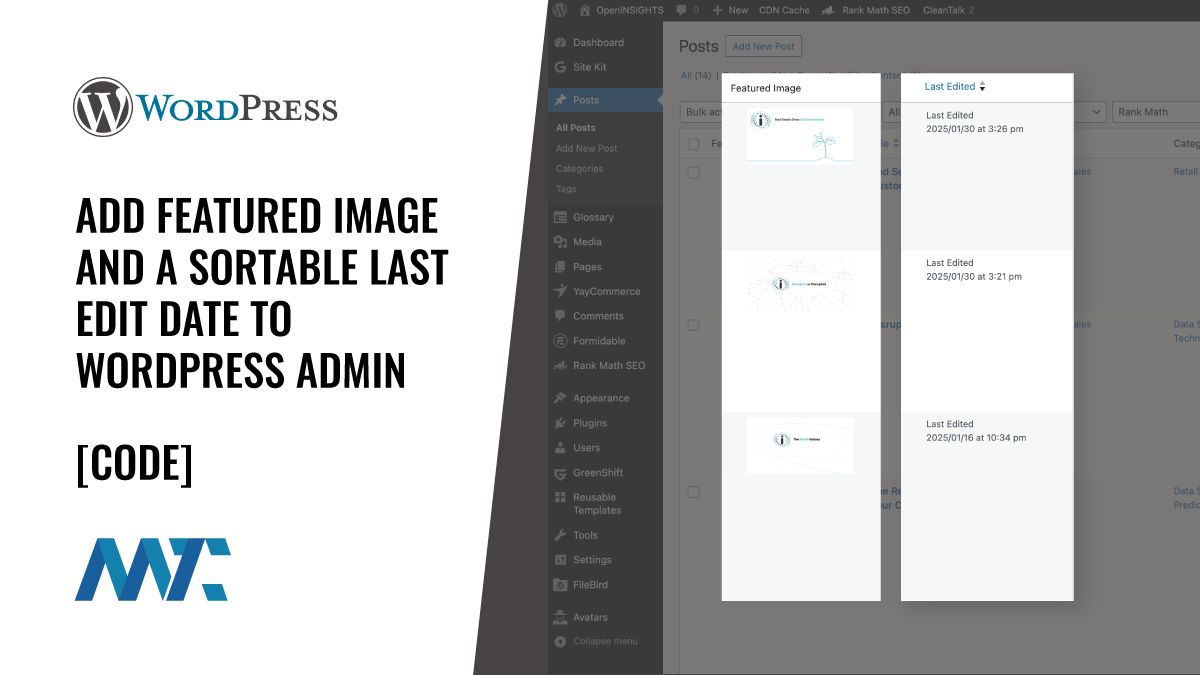 WordPress: Add Featured Image and a Sortable Last Edit Date To WordPress Admin 1 Add Featured Image and a Sortable Last Edit Date To WordPress Admin (Plugin, functions.php)