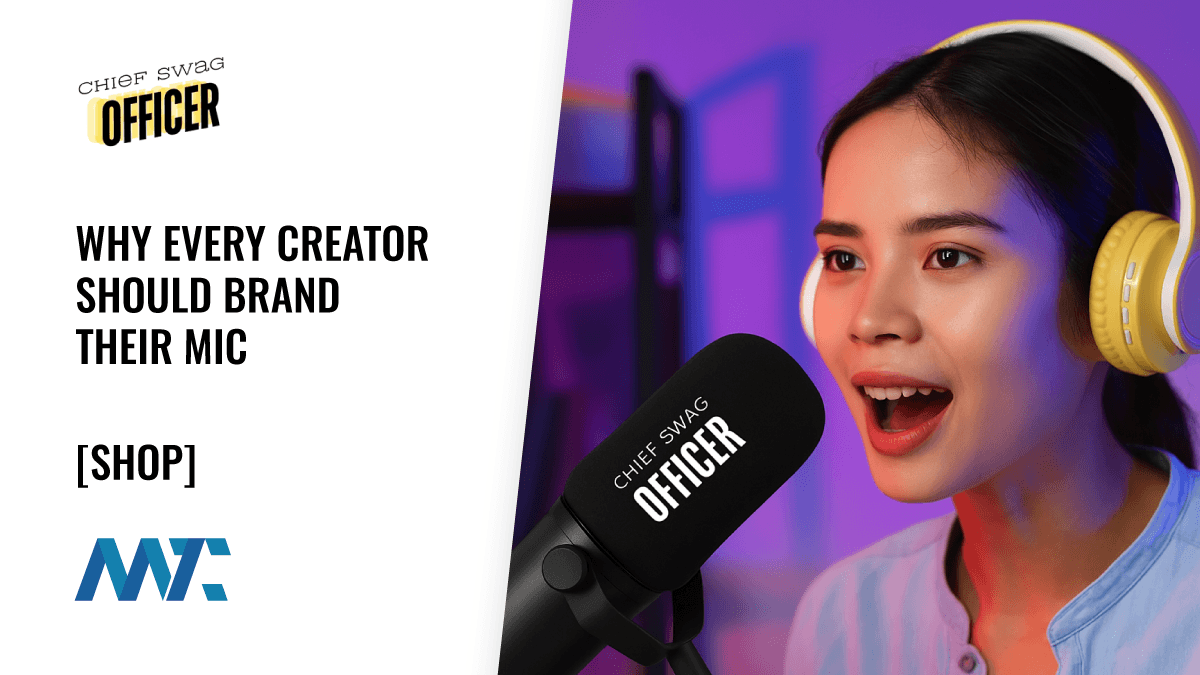 Chief Swag Officer: Branded Podcast Mic Flags and Pop Covers