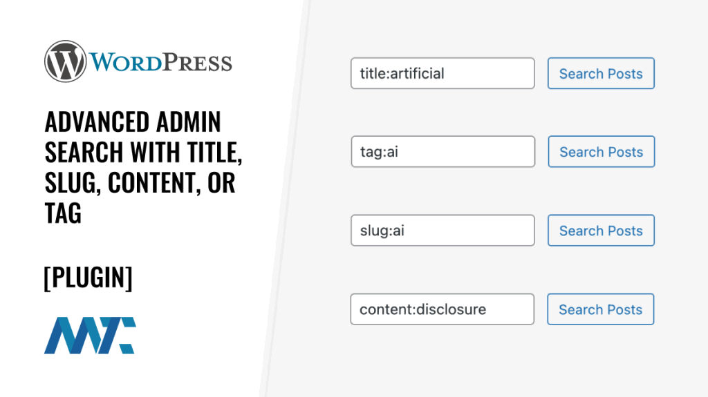 WordPress Plugin: Advanced Admin Search by Title, Tag, Slug, or Content