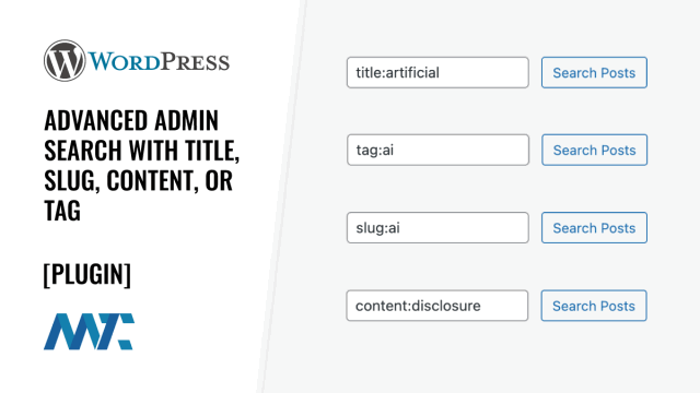 WordPress Plugin: Advanced Admin Search by Title, Tag, Slug, or Content