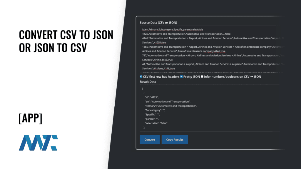 Convert to CSV to JSON or JSON to CSV