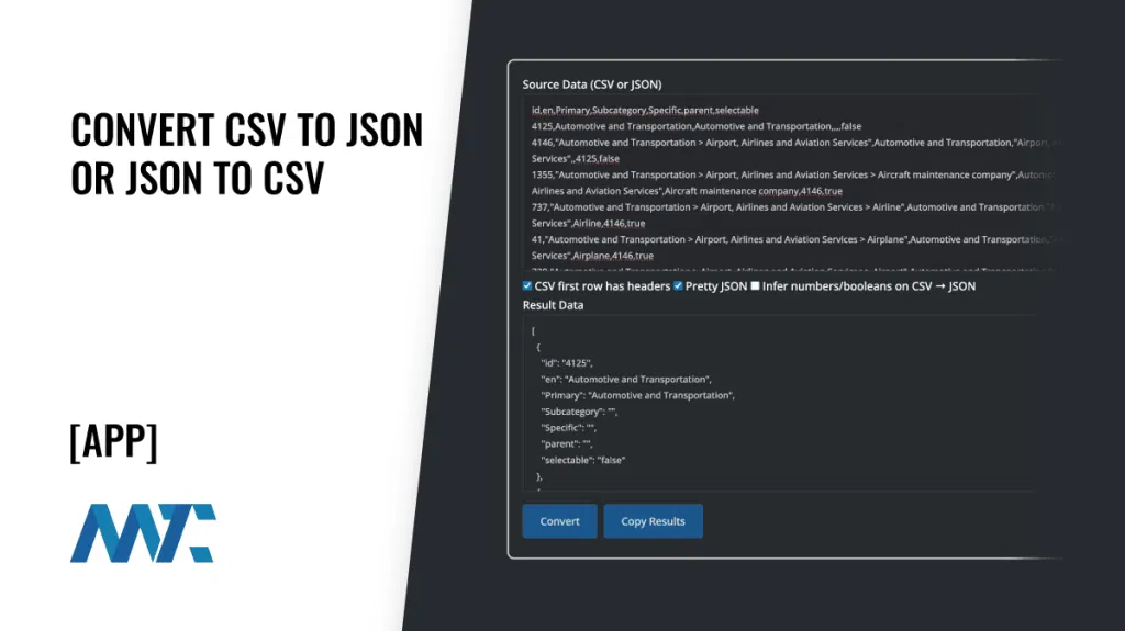 Convert to CSV to JSON or JSON to CSV