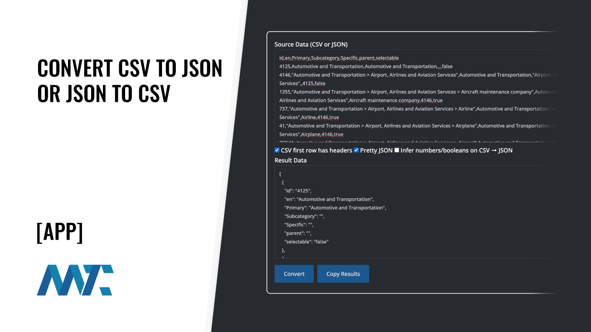 Convert to CSV to JSON or JSON to CSV